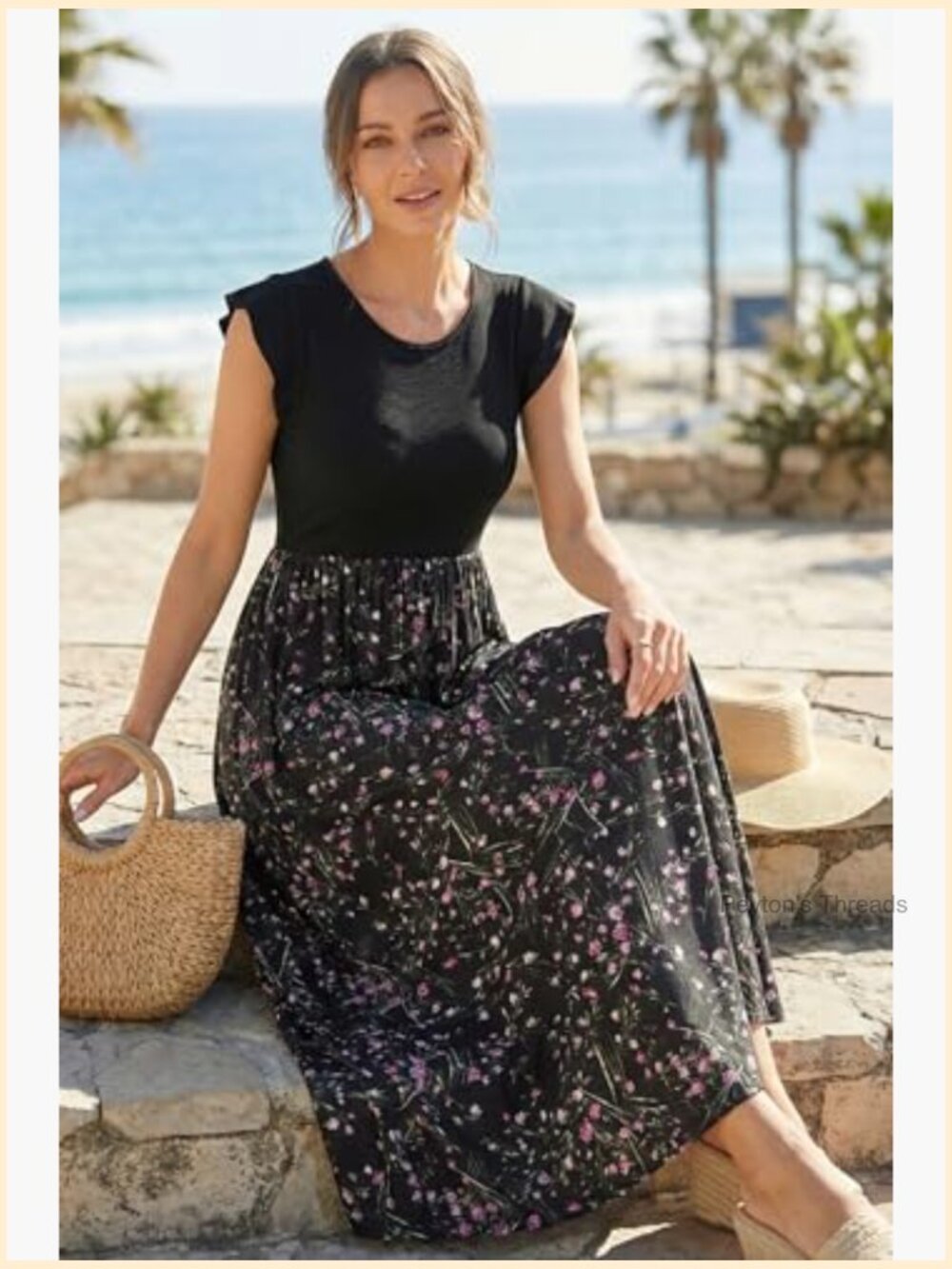 Maternity Maxi Dress with Pockets Ruffle Sleeve Casual Flowy - Picture 6 of 6